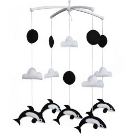 Baby Crib Mobile Handmade Infant Toy Nursery Bed Decoration Musical Crib Mobile for Boys and Girls Baby Shower; Black and White Dolphin