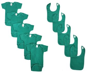 Unisex Baby 10 Pc Onezies and Bibs (Color: Green, size: small)