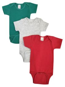 Unisex Baby 3 Pc Onezies (Color: Green/Grey/Red, size: small)