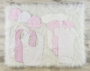 9 Pc Layette Baby Clothes Set (Color: White/Pink/White, size: medium)