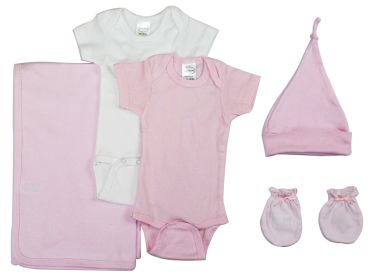 Baby Girl 5 Pc Layette Sets (Color: White/Pink, size: medium)