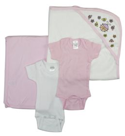 Baby Girl 4 Pc Layette Sets (Color: White/Pink, size: small)