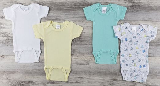 4 Pc Layette Baby Clothes Set (Color: White/Yellow/Aqua, size: small)