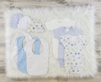 9 Pc Layette Baby Clothes Set (Color: White/Blue/Yellow, size: medium)