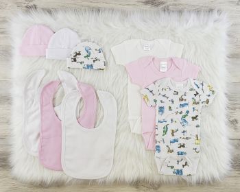 9 Pc Layette Baby Clothes Set (Color: White/Pink, size: medium)