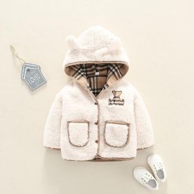 Lamb Cashmere Thickened Coat Girl's Cotton-padded Jacket (Option: White-90cm)