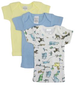 Printed Boys Short Sleeve Variety Pack (Color: White/Blue/Print, size: small)