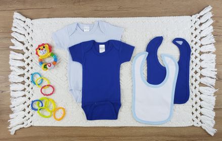 4 Pc Layette Baby Clothes Set (Color: White/Blue, size: small)