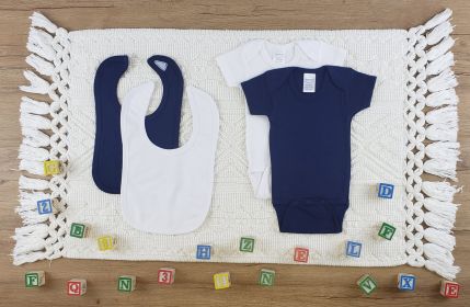 4 Pc Layette Baby Clothes Set (Color: White/Navy, size: small)