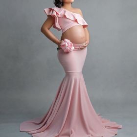 Fashion Sexy Slim Lace Strapless Sleeveless Long Dress For Pregnant Women (Option: Pink-L)