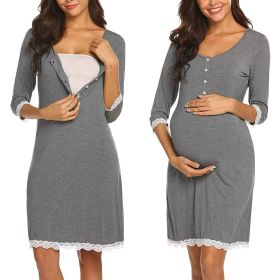 Pregnant Women Breastfeeding Five-point Sleeve Dress (Option: Gray-M)