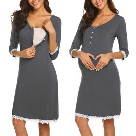 Pregnant Women Breastfeeding Five-point Sleeve Dress (Option: Dark gray-M)