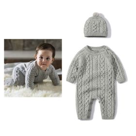 Autumn And Winter Knitted Onesie Hemp Hemp Ha Yi (Option: Grey-90cm)