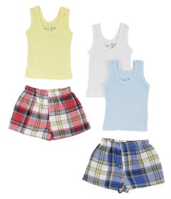 Boys Tank Tops and Boxer Shorts (Color: White/Blue, size: small)