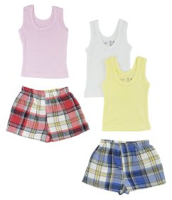 Girls Tank Tops and Boxer Shorts (Color: White/Pink, size: small)