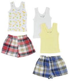 Boys Tank Tops and Boxer Shorts (Color: White/Yellow, size: small)