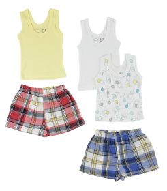 Girls Tank Tops and Boxer Shorts (Color: White/Yellow, size: small)