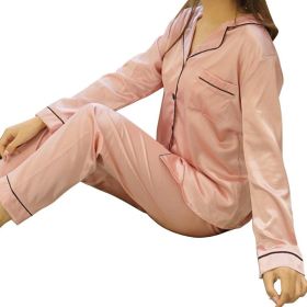 Women's Ice Silk Long Sleeve Home Pajama Set (Option: Pink-2XL)