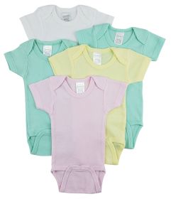 Short Sleeve One Piece 5 Pack (Color: White/Yellow/Pink, size: small)