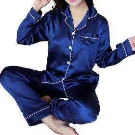 Women's Ice Silk Long Sleeve Home Pajama Set (Option: Royal blue-2XL)