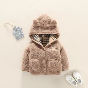 Lamb Cashmere Thickened Coat Girl's Cotton-padded Jacket (Option: Brown lattice-90cm)