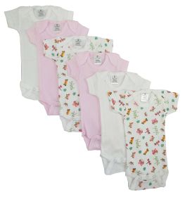 Girls Printed Short Sleeve 6 Pack (Color: Yellow/White/Print, size: Newborn)