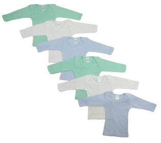 Boys Pastel Variety Long Sleeve Lap T-shirts  6 Pack (Color: Blue/Yellow/White, size: medium)