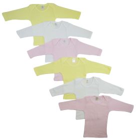 Girls Pastel Variety Long Sleeve Lap T-shirts  6 Pack (Color: Pink/Yellow/White, size: medium)