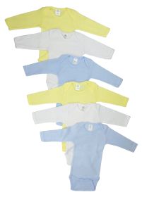 Boys Pastel Long Sleeve Onezie 6 Pack (Color: Blue/Yellow/White, size: medium)