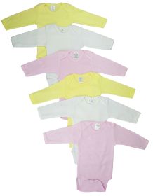 Girls Pastel Long Sleeve Onezie 6 Pack (Color: Pink/Yellow/White, size: medium)