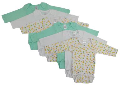 Boys Longsleeve Printed Onezie Variety 6 Pack (Color: White/Aqua, size: medium)