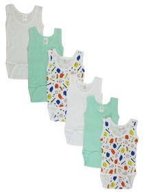 Boys Printed Tank Top 6 Pack (Color: White/Blue, size: medium)