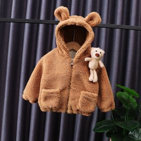 Lamb Cashmere Thickened Coat Girl's Cotton-padded Jacket (Option: Brown hanging bear-90cm)