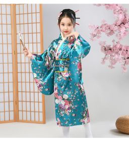 Elementary School Student Performance Photo Dress (Option: Blue Cherry Blossom-130cm)