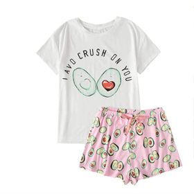 Cute Printed Pajamas Women's Short-sleeved Shorts Suit (Option: Pink 1-XXL)