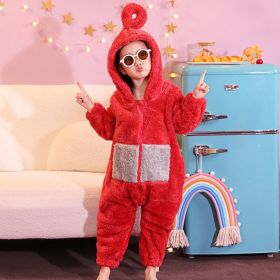 Coral Fleece Boys And Girls Anti-kick Thickened Home Pajamas (Option: Red-Size 110)