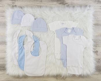 9 Pc Layette Baby Clothes Set (Color: White/Blue/White, size: Newborn)