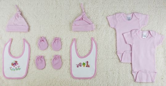 8 Pc Layette Baby Clothes Set (Color: Pink, size: Newborn)