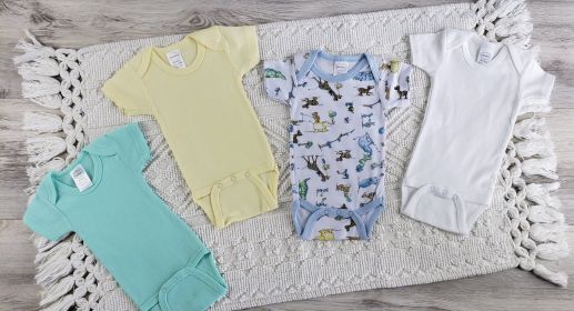 4 Pc Layette Baby Clothes Set (Color: Yellow/Aqua/White, size: Newborn)