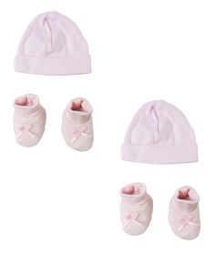 Preemie Cap and Bootie - 4 pc Set (Color: Pink, size: Preemie)