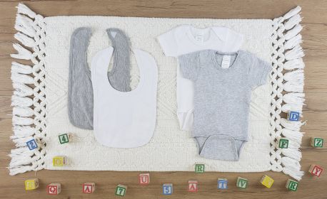 4 Pc Layette Baby Clothes Set (Color: White/Grey, size: Newborn)