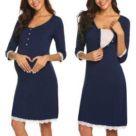 Pregnant Women Breastfeeding Five-point Sleeve Dress (Option: Navy Blue-2XL)