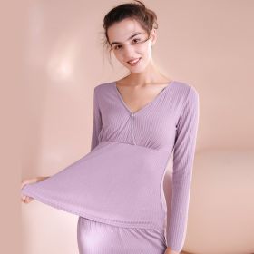 Maternity Autumn Clothes Long Trousers Suit After Childbirth Adjustable Home Nursing And Nursing Pajamas (Option: Purple-M)