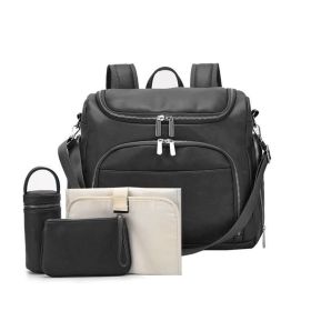 Pu Multifunctional New Mommy Backpack (Color: Black)