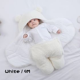 Winter Baby Sleeping Bag Bear Nap Printed Sleeping Bag, Suitable For Babies Aged 0-10 Months, Soft Nap Mat With Removable Pillow (Option: White-9M)