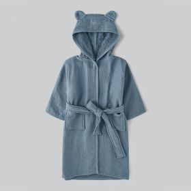 Children's Bathrobes Cotton Towel Material Nightgown Long Sleeve (Option: Blue-S)