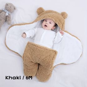 Winter Baby Sleeping Bag Bear Nap Printed Sleeping Bag, Suitable For Babies Aged 0-10 Months, Soft Nap Mat With Removable Pillow (Option: Khaki-6M)