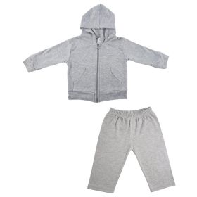 Heather Grey Interlock Sweat Pants and Hoodie Set (Color: Heather Grey, size: large)