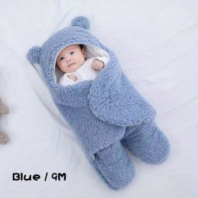 Winter Baby Sleeping Bag Bear Nap Printed Sleeping Bag, Suitable For Babies Aged 0-10 Months, Soft Nap Mat With Removable Pillow (Option: Blue-9M)