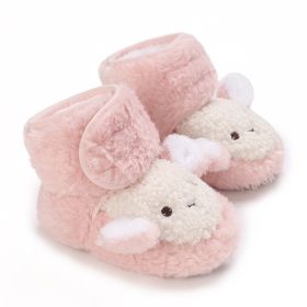 0-12 Months Old Male And Female Baby Thickened Non-slip Cartoon Cotton Shoes (Option: Pink-Inner Length 11cm)